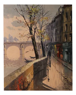 M. Tellier, Pont Neuf in Paris, 20th Century, Oil on Canvas, Framed