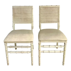 Pair of Vintage Folding Faux Bamboo White Chairs by Stackmore