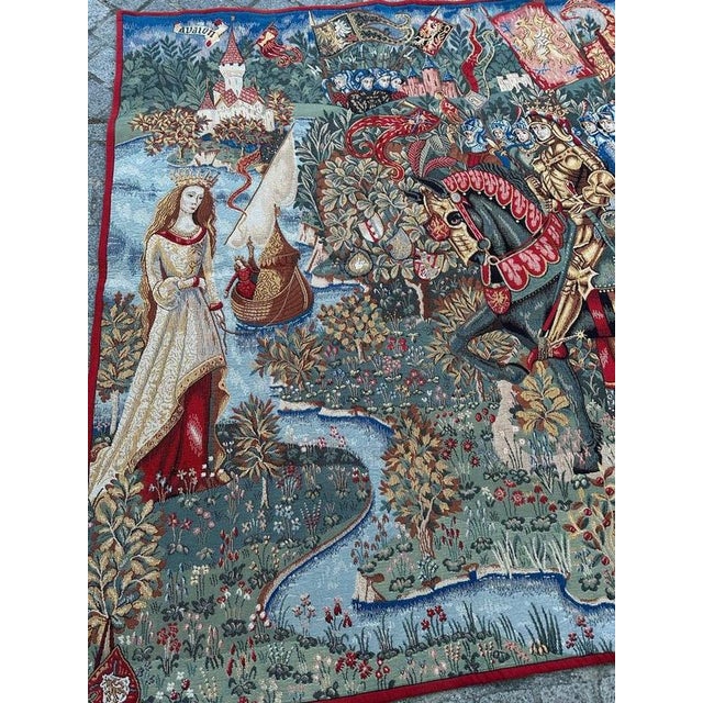 Vintage French Jacquard King Arthur Legend Tapestry by Aubusson, 1990s For Sale - Image 4 of 18
