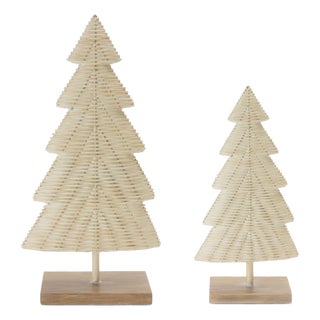 Woven Wicker Design Pine Tree (Set of 2) For Sale