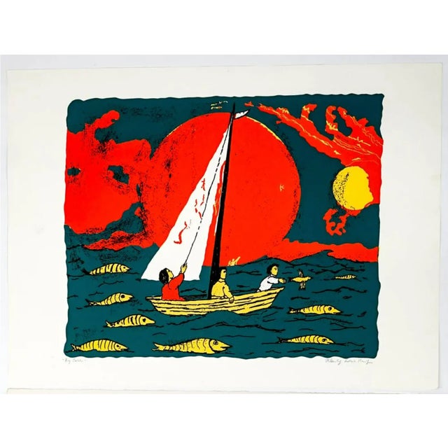 Mid-Century Modern 1975 Frank Kleinholz Big Catch Nautical Serigraph For Sale - Image 3 of 5