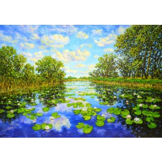 Landscape With Water Lilies. Original Contemporary Painting by Iryna Kastsova For Sale