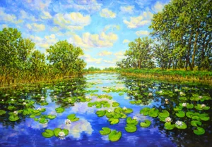Landscape With Water Lilies. Original Contemporary Painting by Iryna Kastsova