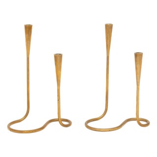 Pair of Illums Bolighus Modernist Brass Candlestick Holders For Sale