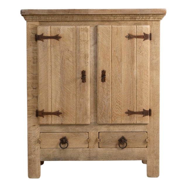 1970s French Primitive Oak Buffet With Iron Hardware For Sale