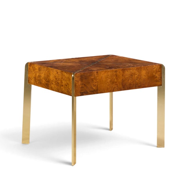 Milo Baughman Style Hekman Mid Century Burlwood and Brass Side End Table For Sale In Chicago - Image 6 of 10