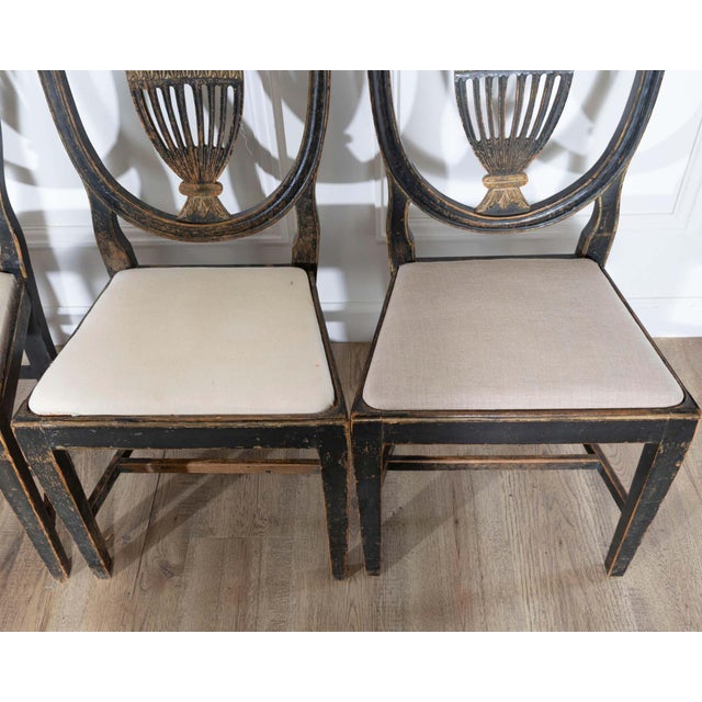 Set of Four 19th Century Swedish Blackened Wood and Gilt Lyre-Back Chairs For Sale - Image 12 of 18