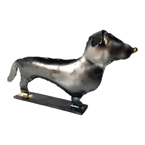 French Brutalist Steel Dog Sculpture With Brass Accents