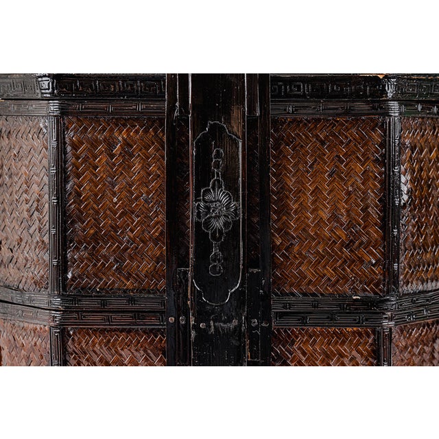 Antique 2 Two Tiered Chinese Wedding Basket in Dark Wood & Bamboo Rattan For Sale - Image 12 of 12