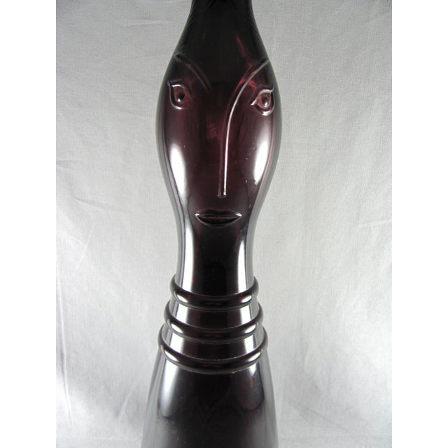 Large Empoli Italian Genie Face Amethyst Art Glass Bottle Decanter For Sale - Image 4 of 13