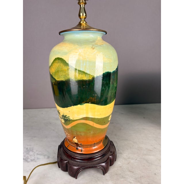 Ceramic 1960s Hand Painted Village Scene Table Lamp For Sale - Image 7 of 14