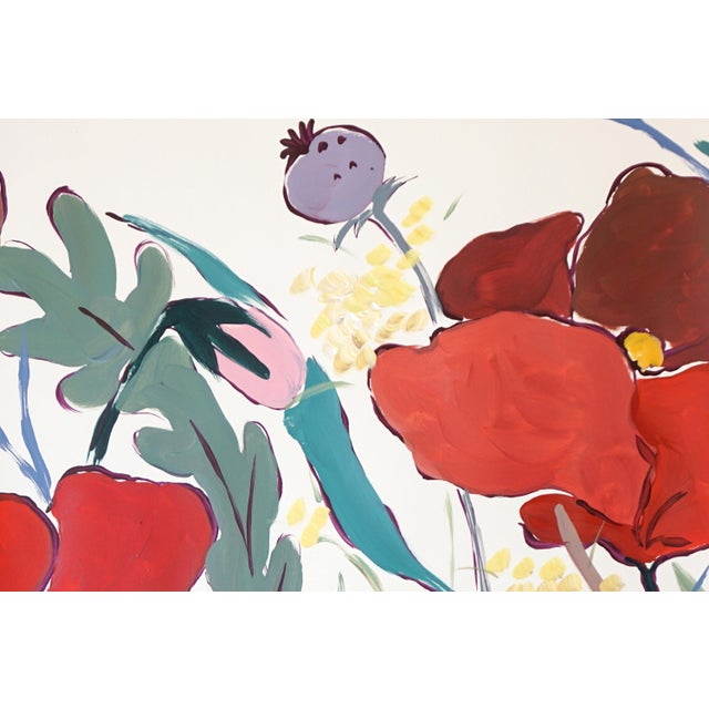 2025, Illustration Style, Original Painting, Large Triptych Landscape, French Prairie, Poppies and Wildflowers, Acrylic Paint on Watercolor Paper For Sale - Image 11 of 11