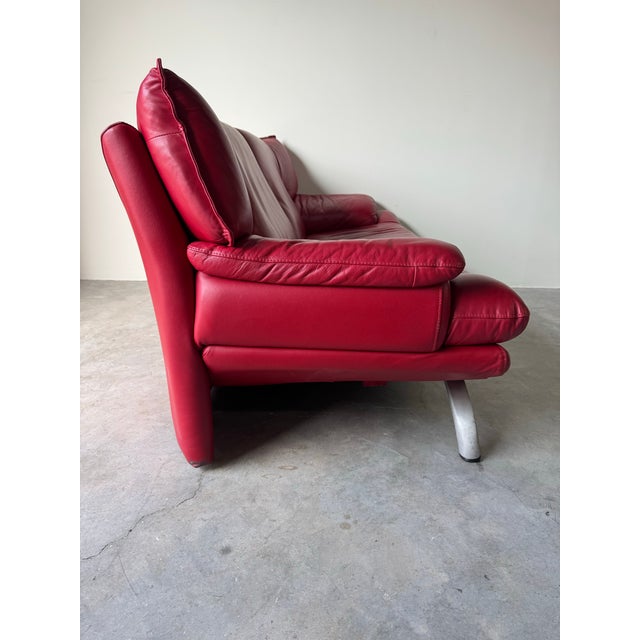 Animal Skin Vintage Postmodern Nicoletti Salotti–Style Italian Red Leather Sofa For Sale - Image 7 of 11