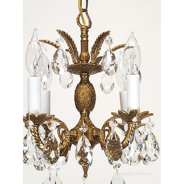 Offered for your consideration is an original Antique 4 Arm 4 Light Baby Pineapple Brass Cut Lead Glass Crystal...
