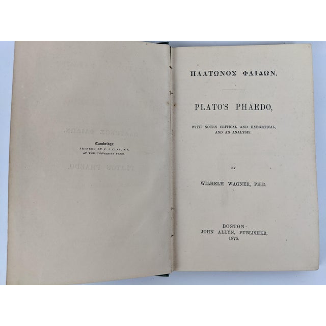 Blue Antique Plato Phaedo 1875 & Republic 1907 Blue Green Gold Gilt Books - Pair For Sale - Image 8 of 18