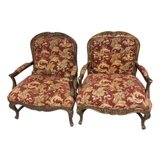 Set of 2 Highland House Carved Upholstered Chairs For Sale