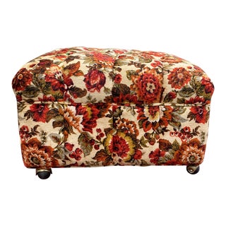 Large Vintage Mid-Century Floral Ottoman Coffee Table For Sale