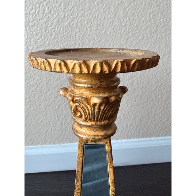 Paint Pair of 19th Century Italian Giltwood & Gesso Candlesticks With Inset Mirror Panels For Sale - Image 7 of 10