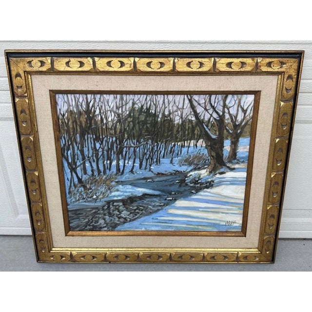 Large Framed Winter Landscape Monica Cascio Oil Painting “Dalton’s Creek” Texas For Sale - Image 16 of 18