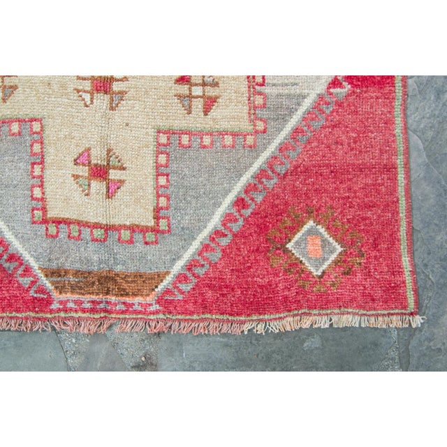 1960s 1950s Vintage Red Lake Van Geometric Wool Wide Hand Knotted Runner For Sale - Image 5 of 11