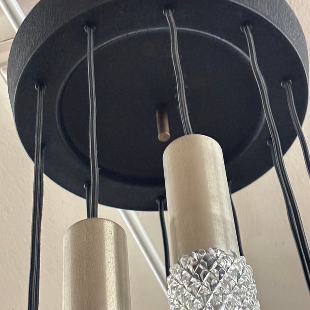 Wavy Metal and Glass Adjustable Chandelier, 1970 For Sale - Image 11 of 11