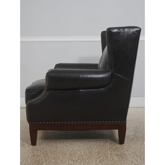 Traditional Frontgate Black Leather High Quality Club Wing Chair For Sale - Image 3 of 18