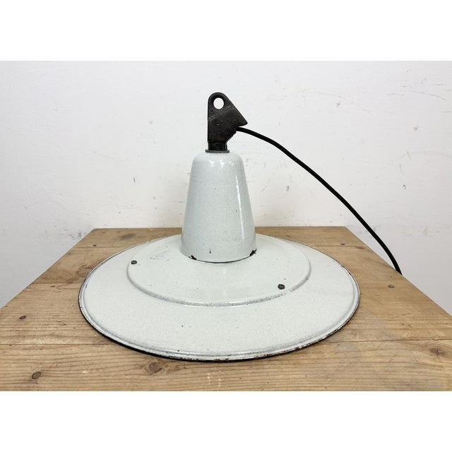 Industrial White Enamel Factory Pendant Lamp, 1960s For Sale - Image 12 of 18