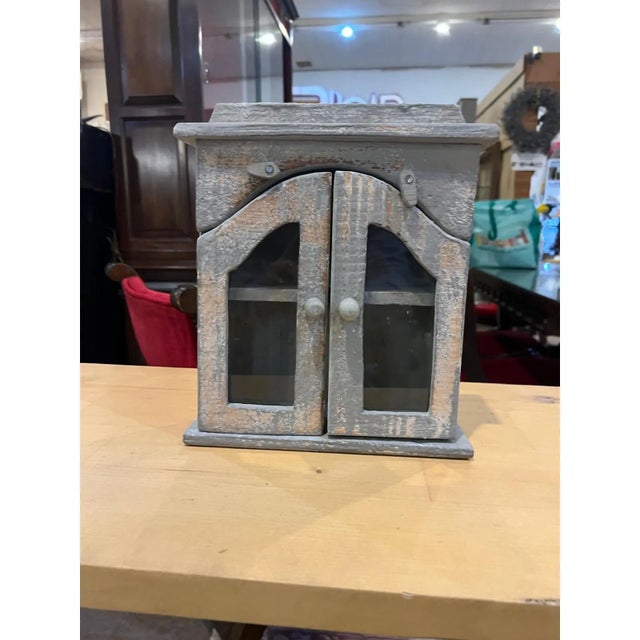 Art Deco 1920s Rustic Glass Door Wall Cabinet For Sale - Image 3 of 6