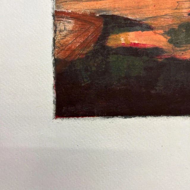 AMBIANIC presents June 1998 Art by Gina Kail Monoprint Scenic Landscape 6 13 x 13 art 6.75 x 6 tall Preowned original...