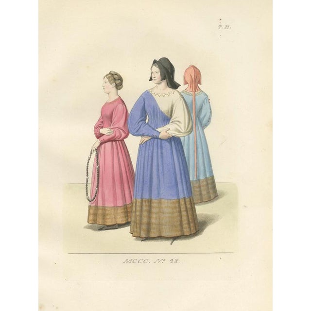 Mercuri, Medieval Women Costume Plate, Hand-Colored Print, 1845 For Sale - Image 9 of 9