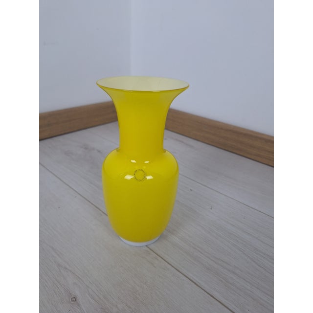 White Opalino Series Vase in Yellow Murano Glass from Venini, 1990s For Sale - Image 8 of 8