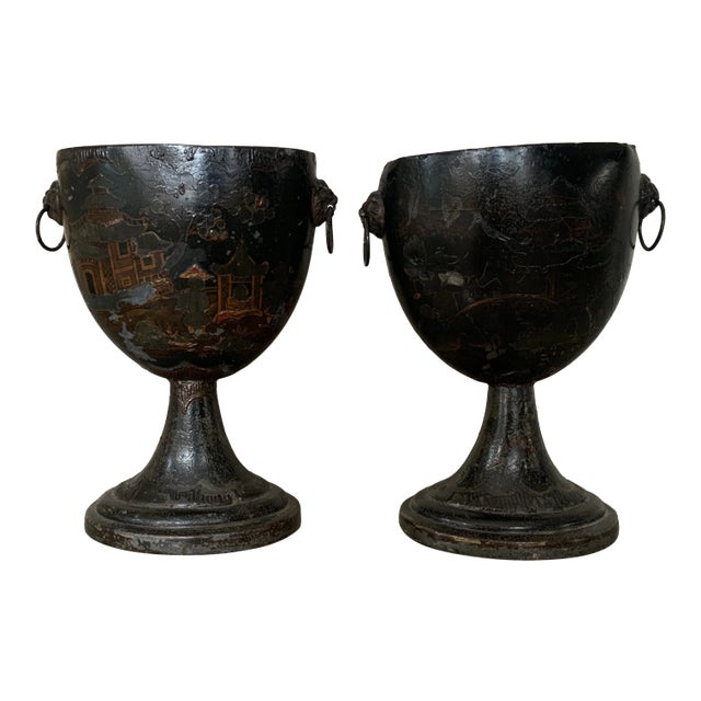 Antique Chinoiserie Metal Urns- a Pair For Sale