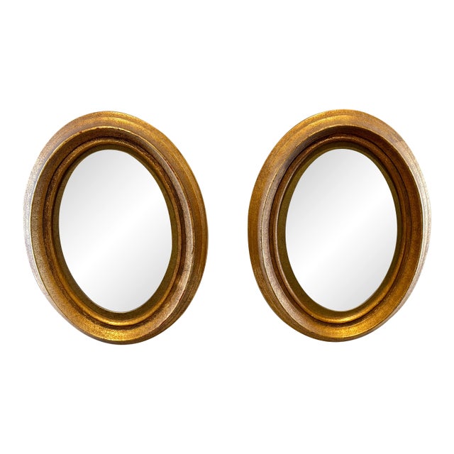 Pair of Vintage Gilt Oval Italian Mirrors For Sale