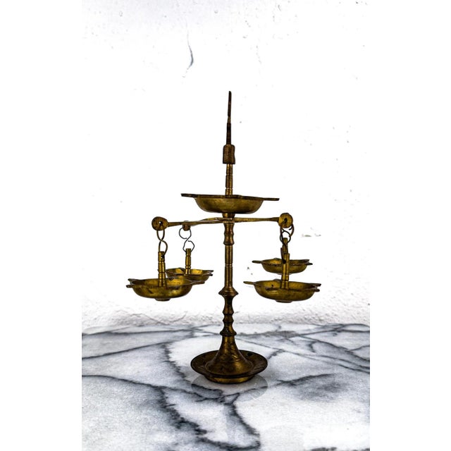 Indian 1950s Brass Panchmukhi Diya Oil Lamp For Sale - Image 3 of 9