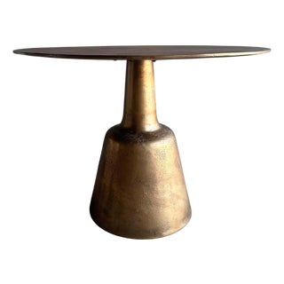 Metal Round Dining Table in Aged Brass Patina For Sale