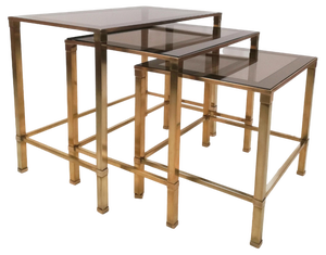 Mid-Century Italian Brass and Glass Nesting Tables, 1970s, Set of 3
