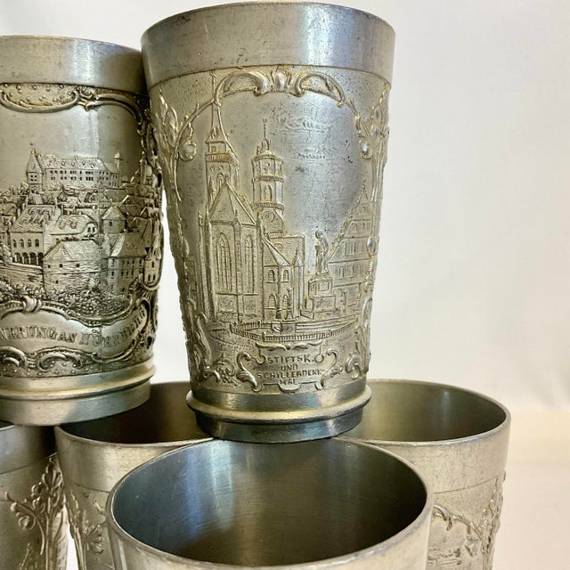 Antique Early 1900s German Regency Chic Pewter Mint Julep Cups Set of