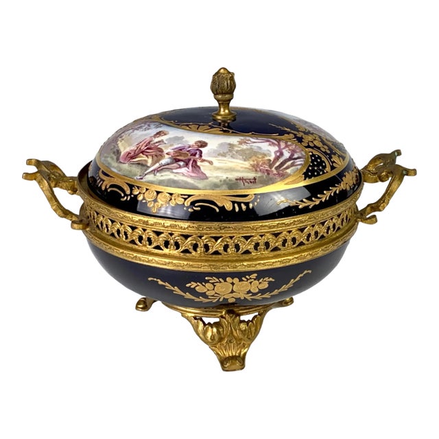 Early 20c French Sevres Louis XVI Blue Porcelain Bowl For Sale