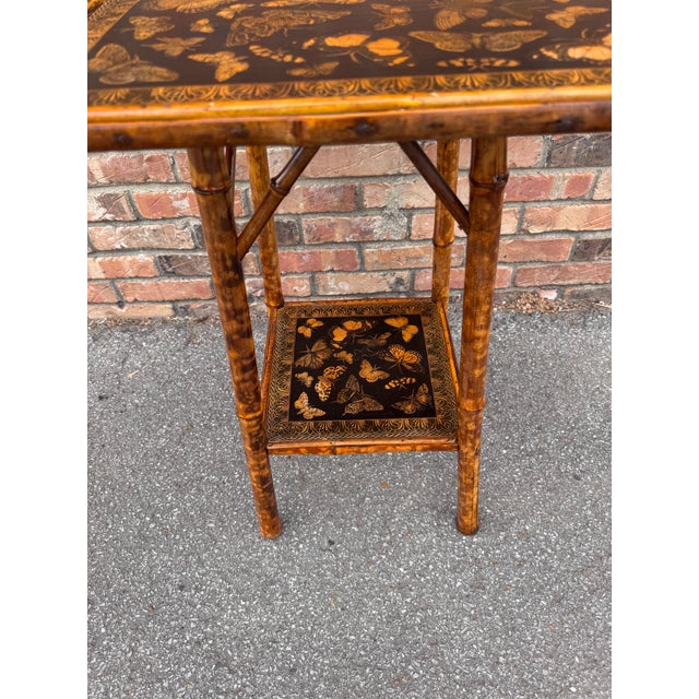 English 19th Century Decoupage Bamboo Side Table For Sale - Image 3 of 7