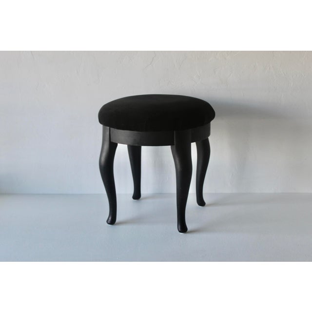 Chairmaster of Ny Black on Black Padded Seat Cabriole Leg Stool Vintage Late 20th Century For Sale In Miami - Image 6 of 15