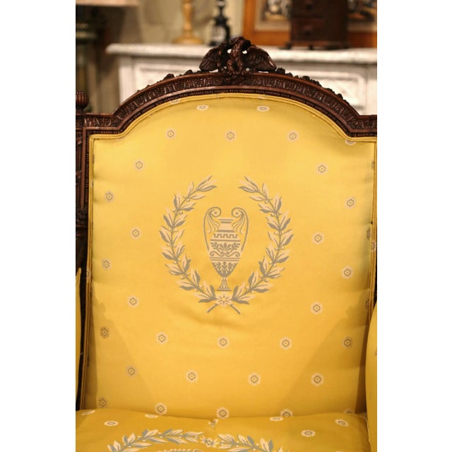 19th Century French Louis XVI Walnut Bergères With Carved Eagle Crest For Sale In Dallas - Image 6 of 12