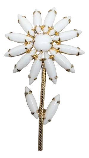 Vintage Signed Napier White Rhinestone Flower Brooch