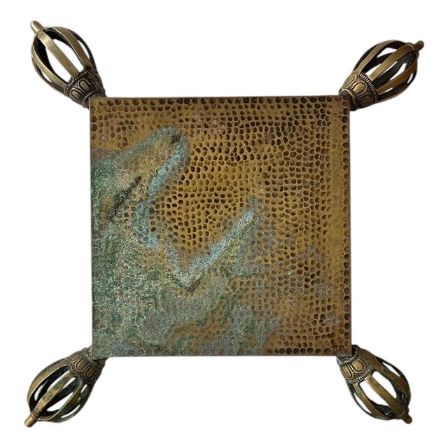 Vintage Rare Hammered Brass With Crown Shaped Feet Plant Stand / Display Pedestal For Sale