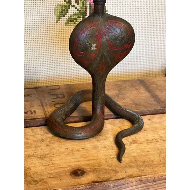 1970s 1970s Snake Brass-Tone Candle Holder With Ornate Floral Patina For Sale - Image 5 of 7