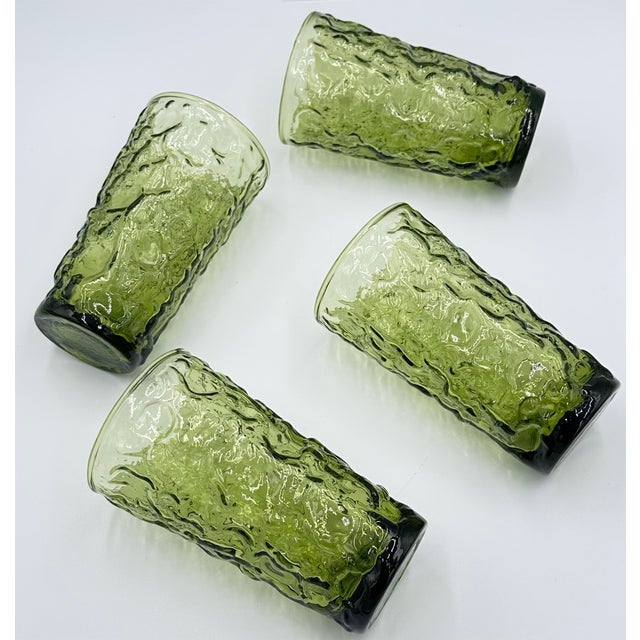 Mid-Century Modern Vintage Anchor Hocking "Milano" or "Lido" Green Glass 12oz Tumblers For Sale - Image 3 of 7