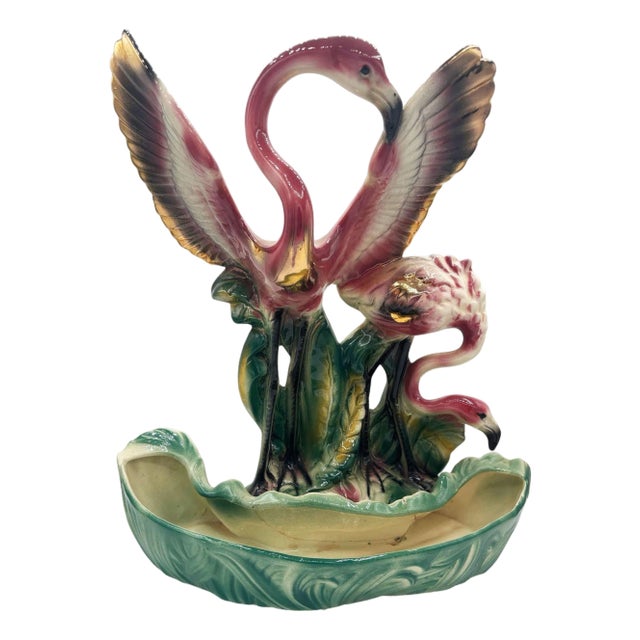 1956 Ceramic Flamingo Tropical Pond Indoor Planter by Lane & Company California For Sale