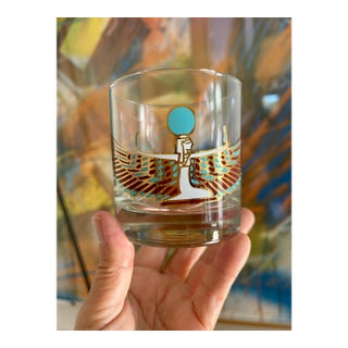 MCM Couroc of Monterey Rocks Cocktail Glasses With Egyptian Motif - Set of 8 For Sale