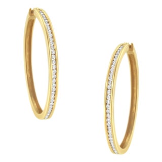 14K Yellow Gold 1.0 Cttw Round Brilliant Cut Diamond Channel Set Circle Hoop Earrings (I-J Color, I1-I2 Clarity) For Sale
