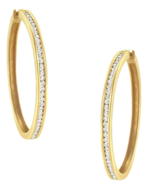 14K Yellow Gold 1.0 Cttw Round Brilliant Cut Diamond Channel Set Circle Hoop Earrings (I-J Color, I1-I2 Clarity)