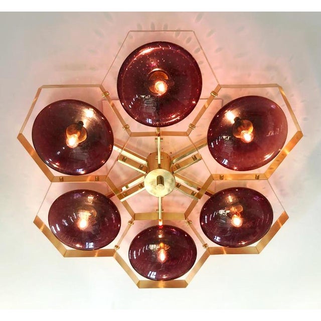 Metal 21st Century Hive Polished Brass Amethyst Bubbles Murano Flush Mount by Fabio LTD For Sale - Image 7 of 9